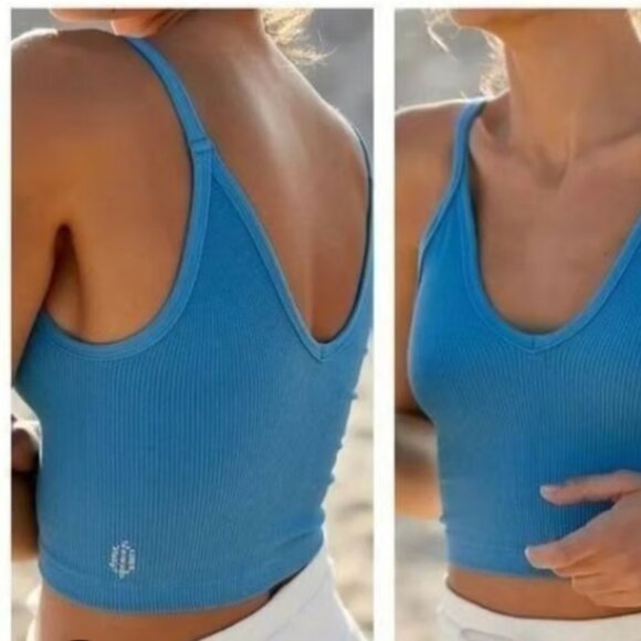 Free People Movement Happiness Runs V Neck Tank Top Ribbed Teal Blue XS/S - Picture 2 of 6